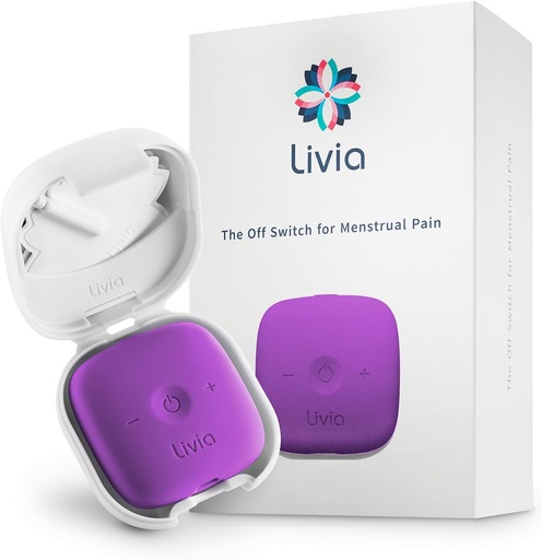 [BRSWGZYRDIBWOD3J] Livia appareil de soulagement de la douleur menstruelle, violet – hors-switch pour la douleur d'époque – Portable et discret – rechargeable, jusqu'à 12 heures batterie – Kit complet avec des tampons à bâton – le partenaire de voyage Go-to