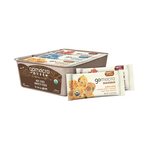 [BRSWGBDQCMCBOE3P] GoMacro MacroBar Organic Vegan Protein Bars, Nut Free Variety Pack, 2.3 Oz, 12 Count
