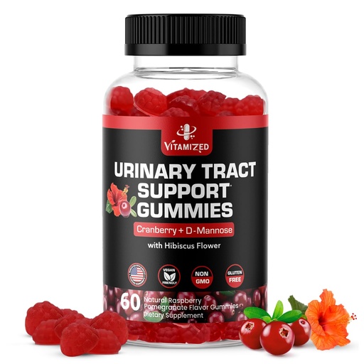 [BRSROED4BAIW2C3K] Potent Cranberry Gummies with D Mannose - Urinary Tract Health for Women & Men, Urinary Flush & Bladder Fast-Acting Support Supplements with Hibiscus Powder, 60 Count