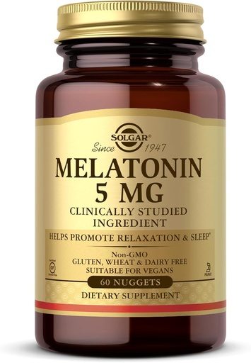 [BRSWIYAECIGRS3I3] Solgar Melatonin 5 mg, 60 Nuggets - Helps Promote Relaxation & Rest - Clinically Studied Melatonin - Vegan, Gluten Free, Dairy Free, Kosher - 60 Servings