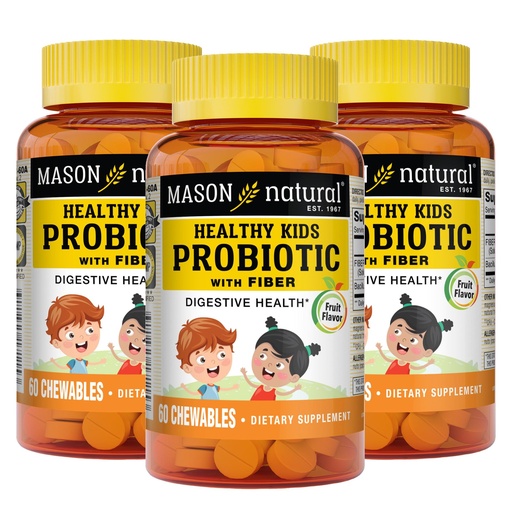 [BRSWKGYYAACBMCI5] MASON NATURAL Healthy Kids Probiotic with Fiber - Healthy Digestive Function, Improved Gut Health, 60 Chewables (Pack of 3)