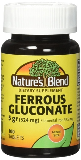 [BRSWIHD3OACWOYDU] Nature`s Blend Ferrous Gluconate Tablets 324 mg, 100 Count (Pack of 2)