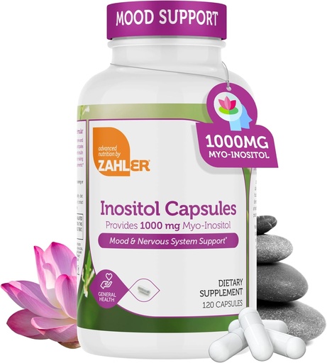 [BRSRMGT7B55QMCLL] Zahler Inositol Supplement Capsules 1000mg - Mood & Nervous System Support Supplements for Women - Hormone Balance & Healthy Ovarian Function - Kosher, Gluten Free, Dairy Free - 120 Count