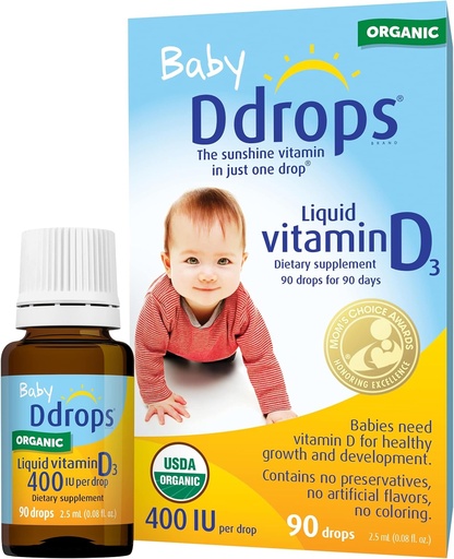 [BRSRMBIZPJYWE2TL] Ddrops Organic Baby 400 IU 90 Drops - Daily Vitamin D Liquid for Infants. Supports Teeth & Bone Health. No Preservatives, No Sugar, Non-GMO, Allergy-Friendly - Pack of 2