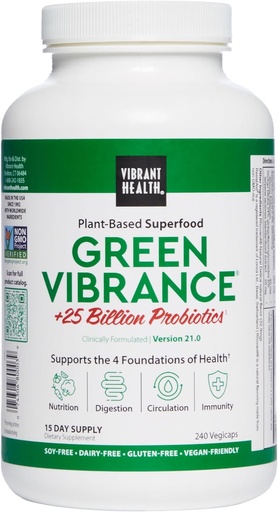 [BRSWIAIOPIPRKFTO] Vibrant Health, Green Vibrance, Vegan Superfood Pills, 240 Count (Pack of 1)