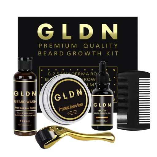 [BRSRMAARAQHQ4HTH] GLDN Beard Kit | Includes Beard Oil, Beard Serum, Beard Comb & Beard Derma Roller