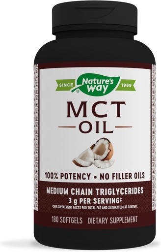 [BRSWGZIDDECWAHYV] Nature's Way MCT Oil, Brain and Body Fuel from Coconuts*; Keto and Paleo Friendly, Organic, Gluten Free, 180 Softgels