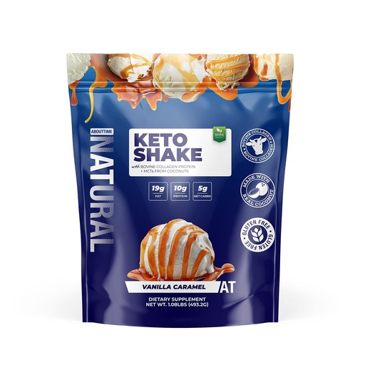 [BRSWGAQOAACQM2YU] About Time Keto Shake with Bovine Collagen Protein + MCTs from Coconuts - 19g Fat, 10g Protein, 5g Net Carbs - Vanilla Caramel, 1lb