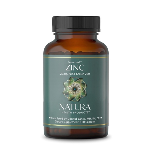 [BRSWKHQ6OYAA2GT2] Natura Health Products 25 mg Zinc Supplement - Supports Cellular Health and a Healthy Immune Response - Highly Bioavailable Food-Grown Zinc (60 Capsules)