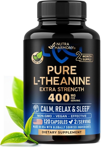 [BRSRO2YHOIMGCCD6] L Theanine 400 mg | L-Theanine Stress Relief | Extra Strength Supplement | Made in USA | Relaxation, Sleep & Calm Support | For Men & Women | Plant Based, Non-GMO & Gluten-Free | 120 Vegan Capsules