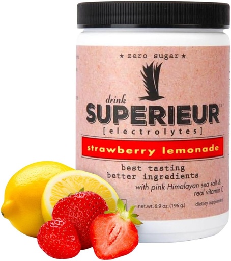[BRSRAZL3B55RQDQ4] Superieur Electrolytes-Plant Based Electrolyte Supplement w/Sea Minerals for Hydration & Recovery-Keto Friendly, Non-GMO, Zero Sugar, Vegan Healthy Sports Drink Powder-Strawberry Lemon(70 Serv)