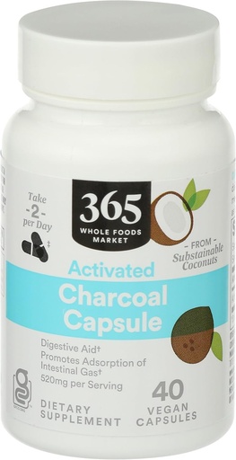 [BRSWGAAPPIDQOGY7] 365 By Whole Foods Market, Activated Charcoal, 40 Count