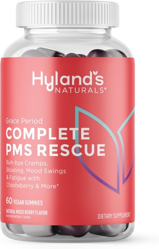[BRSRAZQRAFYQA33X] Hyland's Grace Period Complete PMS Rescue, 60 Vegan Gummies with Chasteberry and Dong Quai for Menstrual Support and B6 and B12 for Red Blood Cell Formation