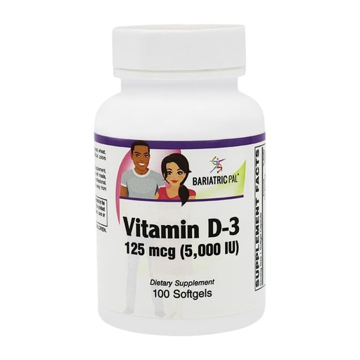 [BRSWYHA3CUJRSHLA] BariatricPal Vitamin D-3 125mcg (5000 IU) - Easy Swallow Vegetarian Softgels (100ct Bottle)
