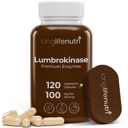 [BRSRAHQFPN6AA3DF] LongLifeNutri Lumbrokinase Supplement 100mg – Maximum Activity Per Serving, 120 Vegetarian Capsules, 2-Month Supply, Natural Enzyme Supplement for Circulatory Health, Lab Tested, Made in USA