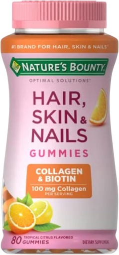 [BRSWGEABCV5WYHL7] Bounty Optimal Solutions Hair, Skin & Nails with Biotin and Collagen, Citrus-Flavored Gummies Vitamin Supplement, 2500 mcg, 80 Ct, 40 Total Servings