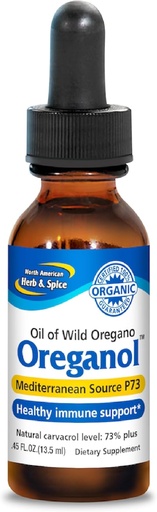 [BRSWIYTYOEDR43LK] NORTH AMERICAN HERB & SPICE Oreganol - 0.45 fl. oz. - Unprocessed, Wild, Organic Oregano Oil - Mediterranean Source P73 - Non-GMO - 194 Servings