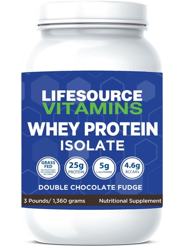 [BRSWIFYQCMMA2CD4] LifeSource Vitamins 3 lb - US Dairy Cows Grass Fed Whey Protein Isolate - Double Chocolate Fudge sweetened w/Stevia - 3 lb Powder