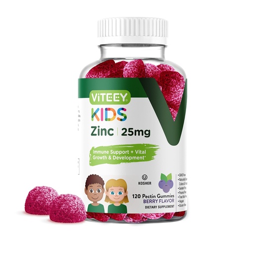 [BRSRMZL2AUMAGD3A] Viteey Zinc for Kids Gummies - 25mg - Tasty Chewable Berry Flavor Gummy | Immune Support - Powerful Natural Antioxidant, Kids Zinc Vitamin Supplement - Vegan, Gelatin Free, Gluten Free - 120 Count