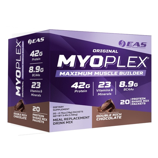 [BRSRMYYLBF5AMFDD] EAS Original Myoplex Maximum Muscle Builder | Meal Replacement Protein Drink Mix | Quality Protein Blend | 42g Protein | 20 Individual Packets (Double Rich Chocolate)