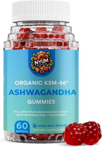 [BRSRAGT5OJ6QG3LO] NYUM NutritionTM Organic KSM-66 Ashwagandha Gummies, 3-πακέτο, μικτή άγρια μούρα