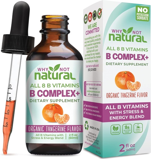 [BRSW2H3QPN5WGE3H] Why Not Natural Vitamin B Complex Liquid Drops - Supplement for Women - Vegan and Sublingual Forms of B1 B2 B3 B5 B6 Biotin Folate and Choline - Plus Blend for Energy Support