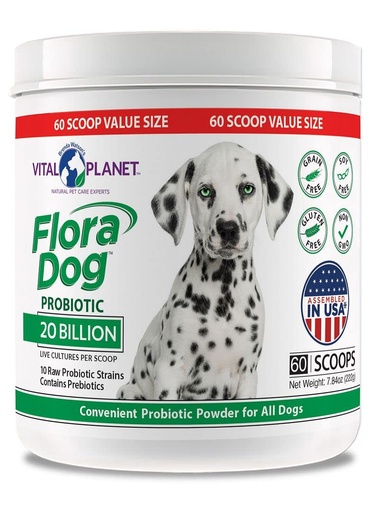 [BRSWGEAODJ7AOAI4] Vital Planet - Flora Dog Probiotic Powder Supplement with 20 Billion Cultures and 10 Strains, High Potency Immune and Digestive Support Probiotics for Dogs, 7.84 oz., 222 Grams, 60 Servings