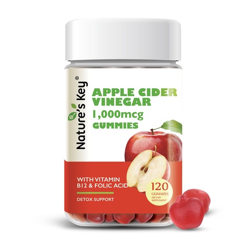 [BRSW2FADDN7QM3TF] Nature's Key Apple Cider Vinegar Gummies 120 Count ACV Gummy with Folic Vitamin B6 B12 Beetroot & Pomegranate - Vegan, Non-GMO & Gluten-Free