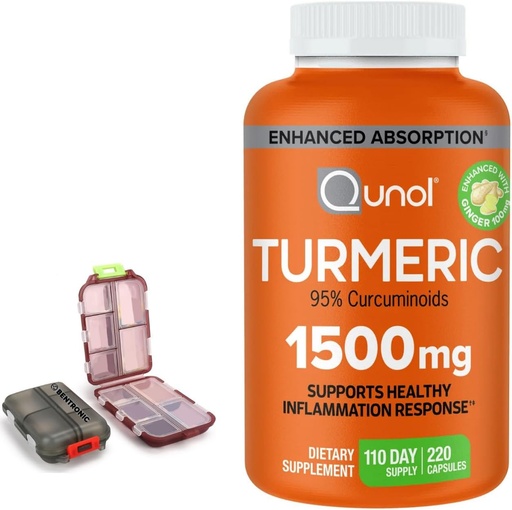 [BRSRAGQ6BZ5WC3L2] Turmeric 1500mg Supplement, 95% Curcuminoids, 220 Capsules (110-Day Supply) with Two (2) Travel Pill Cases.