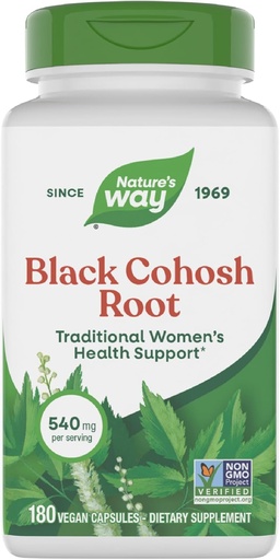 [BRSWIEIYOQMQYALI] Nature's Way Black Cohosh Root, Apoio Tradicional à Saúde da Mulher*, 540 mg por Serviço, Projeto Não-GMO Verificado, 180 Cápsulas