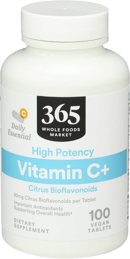 [BRSWGZQCBAAROADX] 365 by Whole Foods Market, High Potency Vitamin C+, 80mg Citrus Bioflavonoids, Vegan, 100 Tablets