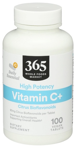 [BRSWGZQCBAAROADX] 365 by Whole Foods Market, High Potency Vitamin C+, 80mg Citrus Bioflavonoids, Vegan, 100 Tablets