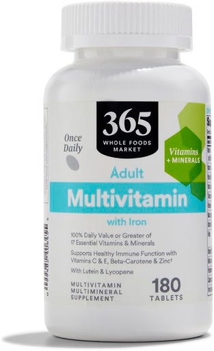 [BRSWGZQCBBYB6ELG] 365 by Whole Foods Market, Iron ilə Yetişkin Multivitamin, 17 Essential Vitamin və Minerals, 180 Tablet