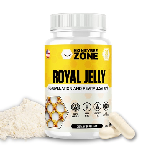 [BRSRAFQBDMFWMAL3] HONEYBEEZONE-Royal Jelly Capsules – 500 mg Energy, Glowing Skin and Brain Booster Supplement | Non-GMO, Gluten-Free, 60 Easy-to-Swallow Veggie Capsules