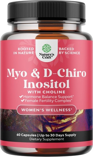 [BRSWYZDYPICQKCTP] Myo-Inositol & D-Chiro Suplemento de Inositol para Mujeres - Suplemento de Choline para Regular Ciclo Menstrual, Fertilidad &amp; Saldo Hormonal - Mujeres Equilibrio de Hormonas Con Myo & D-Chiro - 60 Caps