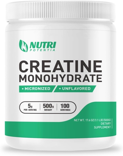 [BRSROZ36CQCBAAIY] Creatine Monohydrate Powder 500g, Pure Micronized Creatine Supplements for Men and Women Building Muscle, Pre & Post Workout Supplements, Vegan, Unflavored - 100 Services (1.1Lb)