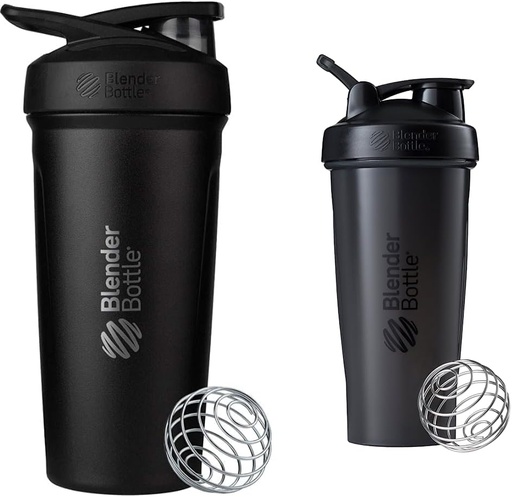 [BRSRO23ROB6BQE36] BlenderBottle Strada Shaker Cup Insulated Stainless Steel Water Bottle with Wire Whisk, 24-Ounce, Black & Classic Shaker Bottle Perfect for Protein Shakes and Pre Workout, 28-Ounce, Black
