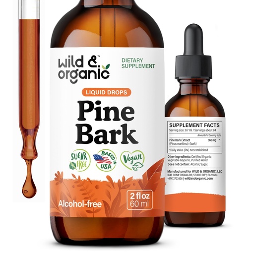 [BRSRAGQFCV7AG33O] Wild & Organic Pine Bark Extract Tincture - Antioxidant Support - Pinus Pinaster Supplements - French Maritime Bark Liquid Drops - 2-Month Supply - Vegan, Alcohol & Sugar-Free - 2 fl oz