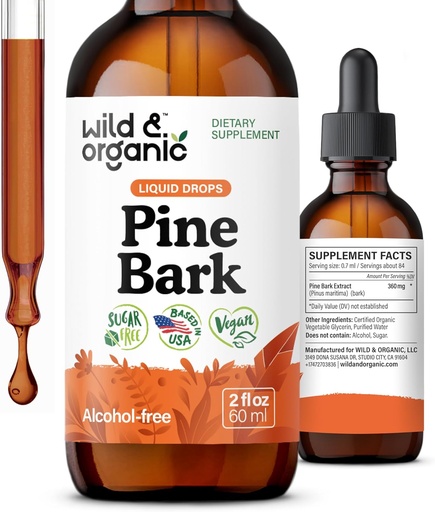[BRSRAGQFCV7AG33O] Wild & Organic Pine Bark Extract Tinctuur - Antioxidant Support - Pinus Pinaster Supplementen - French Maritime Bark Liquid Drops - 2-maand supply - Vegan, Alcohol & Sugar-Free - 2 fl oz