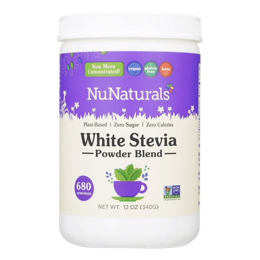 [BRSWIYT7PMMRODLY] NuNaturals White Stevia Powder Blend, Plant-Based Sugar Substitute, Zero Calorie Sweetener, 12 oz