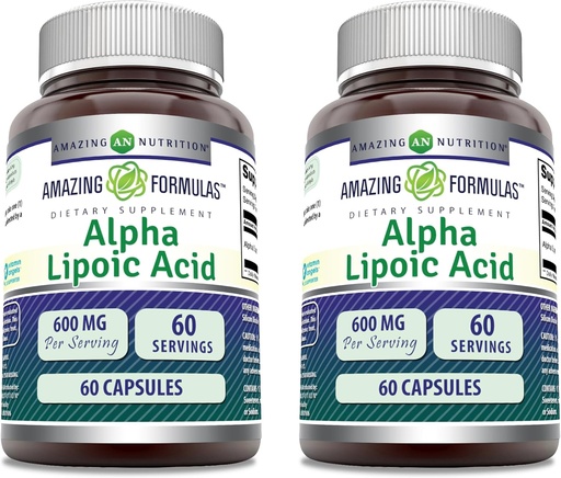 [BRSRAHA3A5YBMG3A] Amazing Formulas Alpha Lipoic Acid | 600 Mg Per Serving Supplement | Capsules | Non-GMO | Gluten Free | Made in USA (60 | 2 Pack)