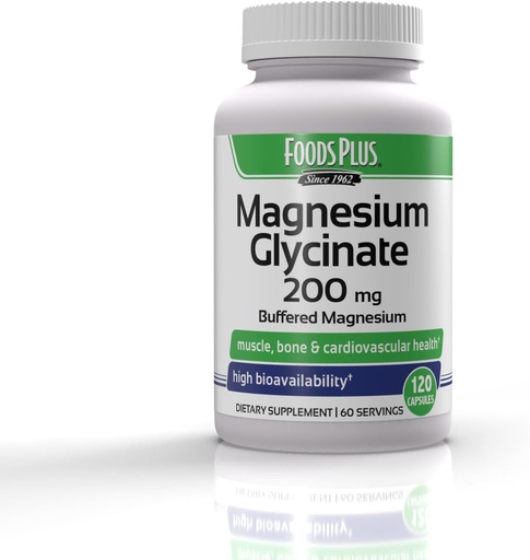 [BRSROCY3O4FRA33H] Magnesium Glycinate 200 mg per Serving, Muscle, and Cardiovascular Health, Buffered Magnesium, Health and Nutrient Metabolism, High Bioavailability, 60 Servings