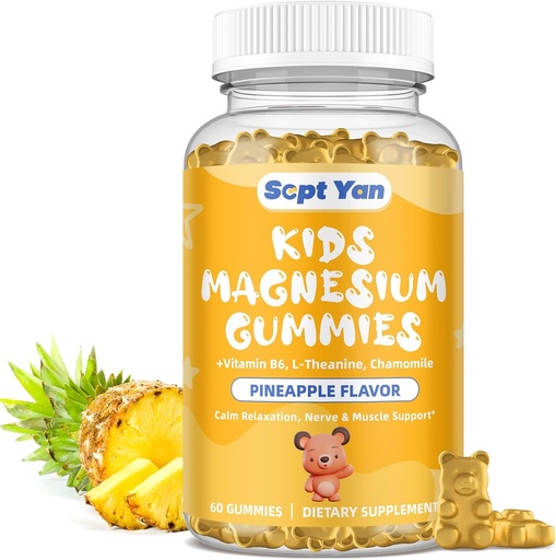 [BRSRAZTQA4FBMADH] Magnesium Gummies for Kids - Magnesium Citrate Supplement with Vitamin B6, L-theanine, Chamomile & Lemon Balm - Calm Magnesium for Kids & Adults Sleep, Relaxation, Pineapple Flavor 60 Gummies