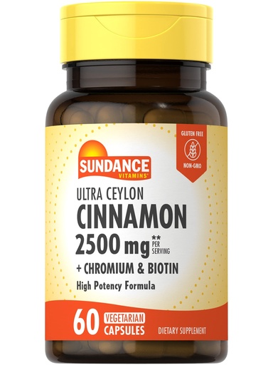 [BRSWKYYHB4DAKETI] Sundance Ceylon Cinnamon Capsules | 60 Pills | with Chromium and Biotin | Vegetarian, Non-GMO, and Gluten Free Supplement