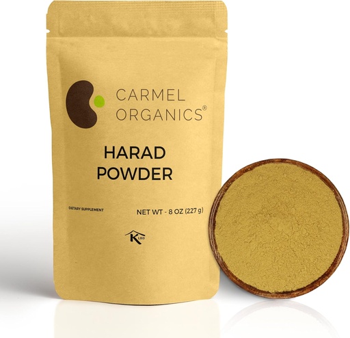[BRSWYGLRDJ6AY233] CARMEL ORGANICS Harad/Haritaki Fruit Powder 8 Ounce ou 0.5 Lb/227 Grams (Pack of 1) | Natural | Sen preservativo | Non-GMO | Terminalia Chebula Powder
