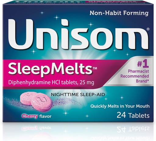 [BRSWIYYYAUGA23DY] Unisom SleepMelts, Nighttime Sleep-aid, Diphenhydramine HCI, 24 Tablets, 25mg
