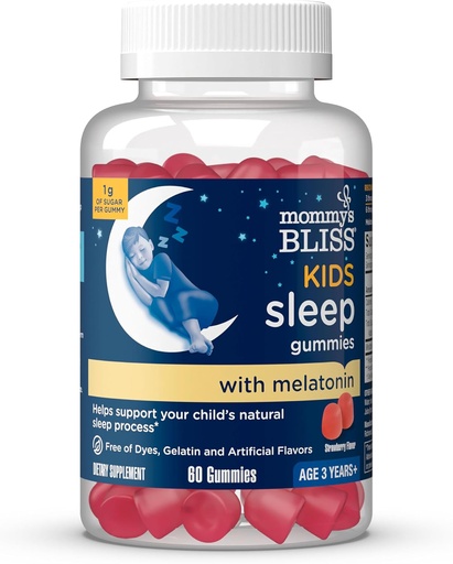 [BRSWYEANCMHB6CLD] Mommy's Bliss Kids Sleep Melatonin Gummies, Free of Artificial Colors, Flavors, or Gelatin, Strawberry Flavor, Age 3+ (60 Gummies)
