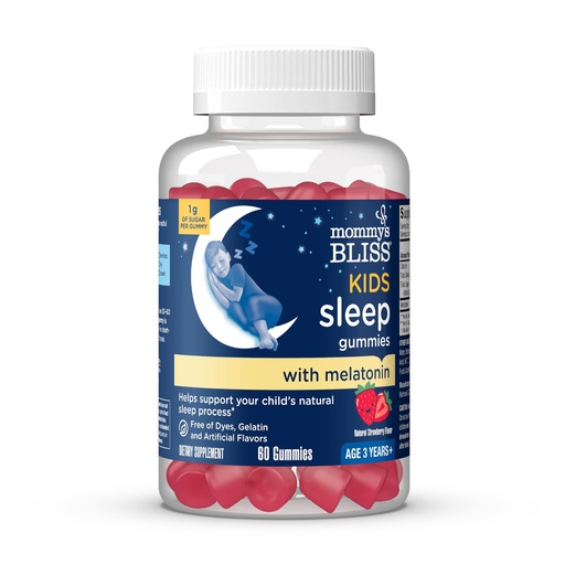 [BRSWYEANCMHB6CLD] Mommy's Bliss Kids Sleep Melatonin Gummies, No Artificial Colors, Flavors or Gelatin, Strawberry Flavor Children's Melatonin Gummies, Age 3+, 60 Count