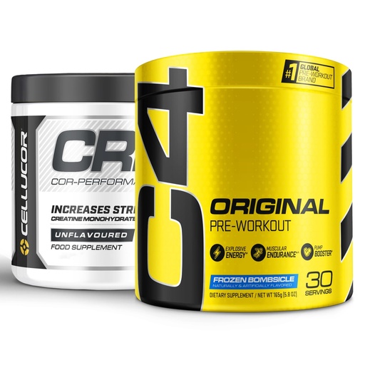 [BRSROAYZBMIQMG3G] Cellucor Pre Workout & Creatine Bundle, C4 Original Pre Workout Powder, Frozen Bombsicle, 30 Servings + Cor Performance Creatine Powder, 72 Servings