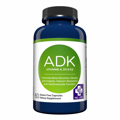 [BRSWECTQOQFBQDI2] MD.LIFE ADK Vitamin Supplement – Vitamin D3 K2 and A Complex – 60 Capsules – High Potency Vitamin ADK for Bone and Heart Health Support